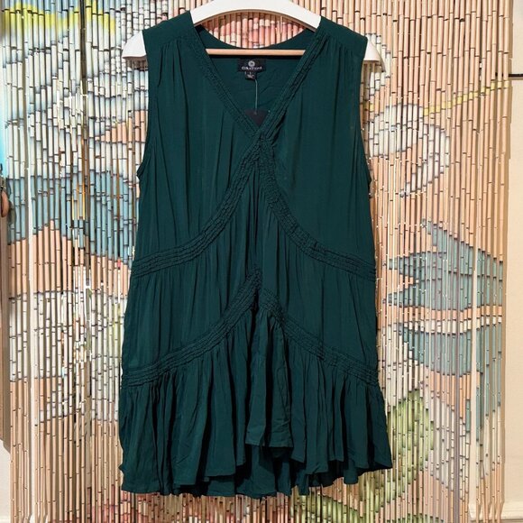 CURATIONS Sleeveless Tiered Surplice Viscose Tunic Blouse, Green, Large - Picture 1 of 15